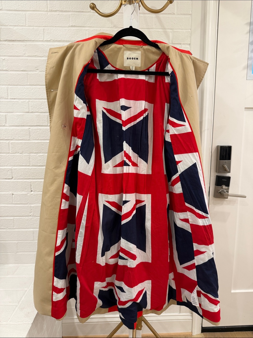 Boden Heritage Trench Coat Camel Union Jack Lined Double Breasted UK6R/US2R - Picture 4 of 7